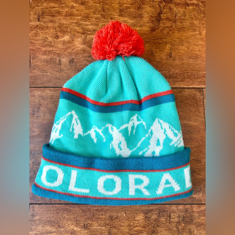 Locale Colorado Beanie with Pom - vibrant mountain design beanie
